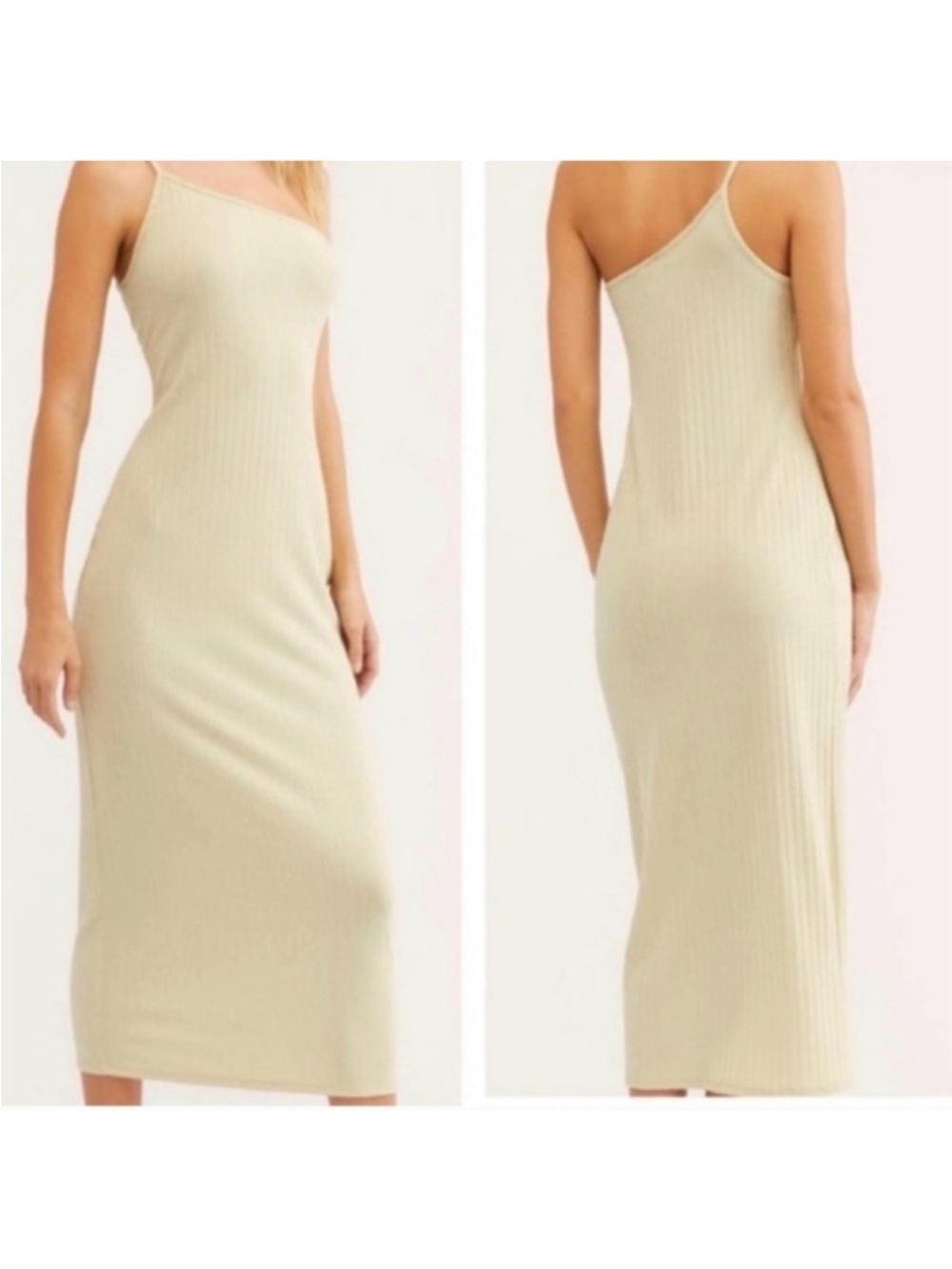 Free People Lunar Ribbed One Shoulder Midi Dress Medium New With Tags